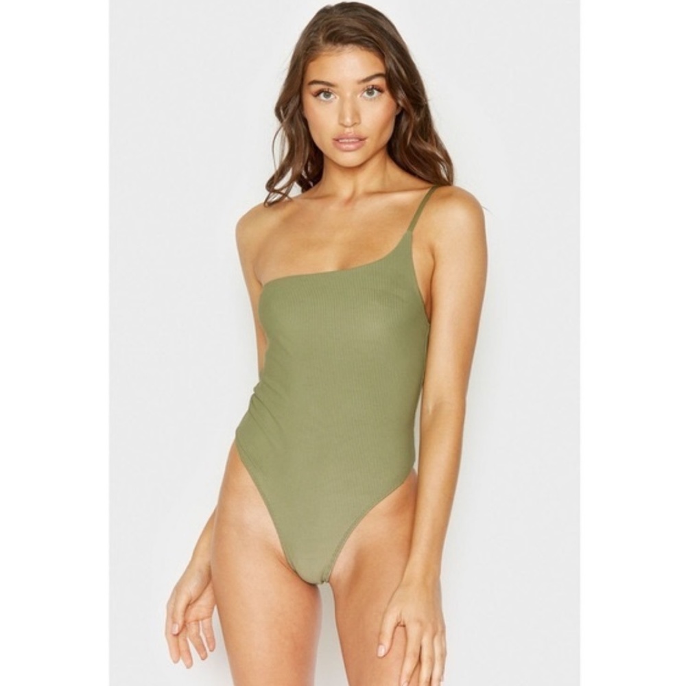 NWT Frankies Bikinis Eliza Ribbed One Piece Olive